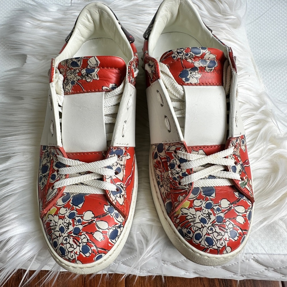 Valentino Garavani White Leather Sneakers with Red Trim